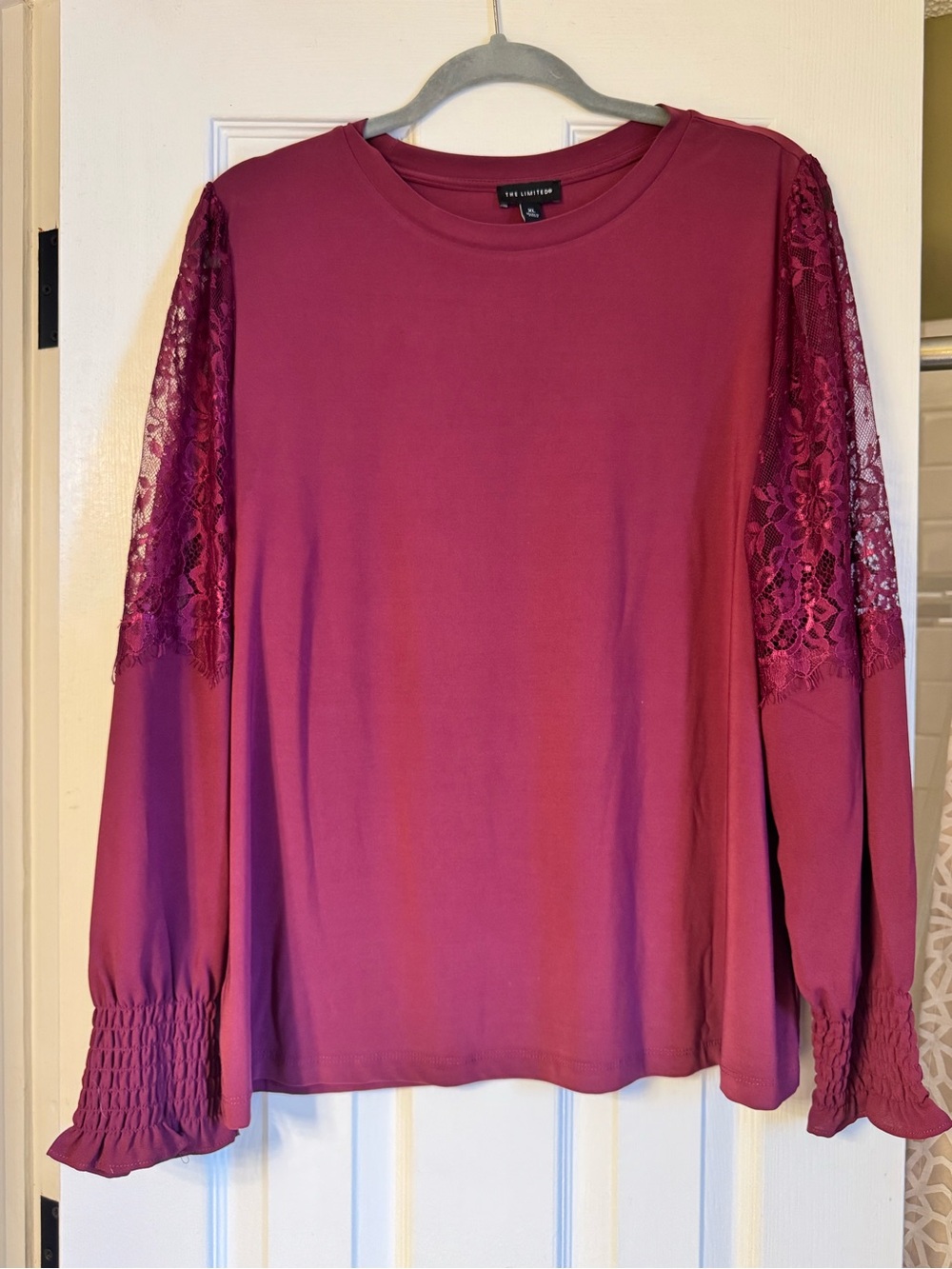 The Limited Lace-Sleeve Long Sleeve Top in Plum